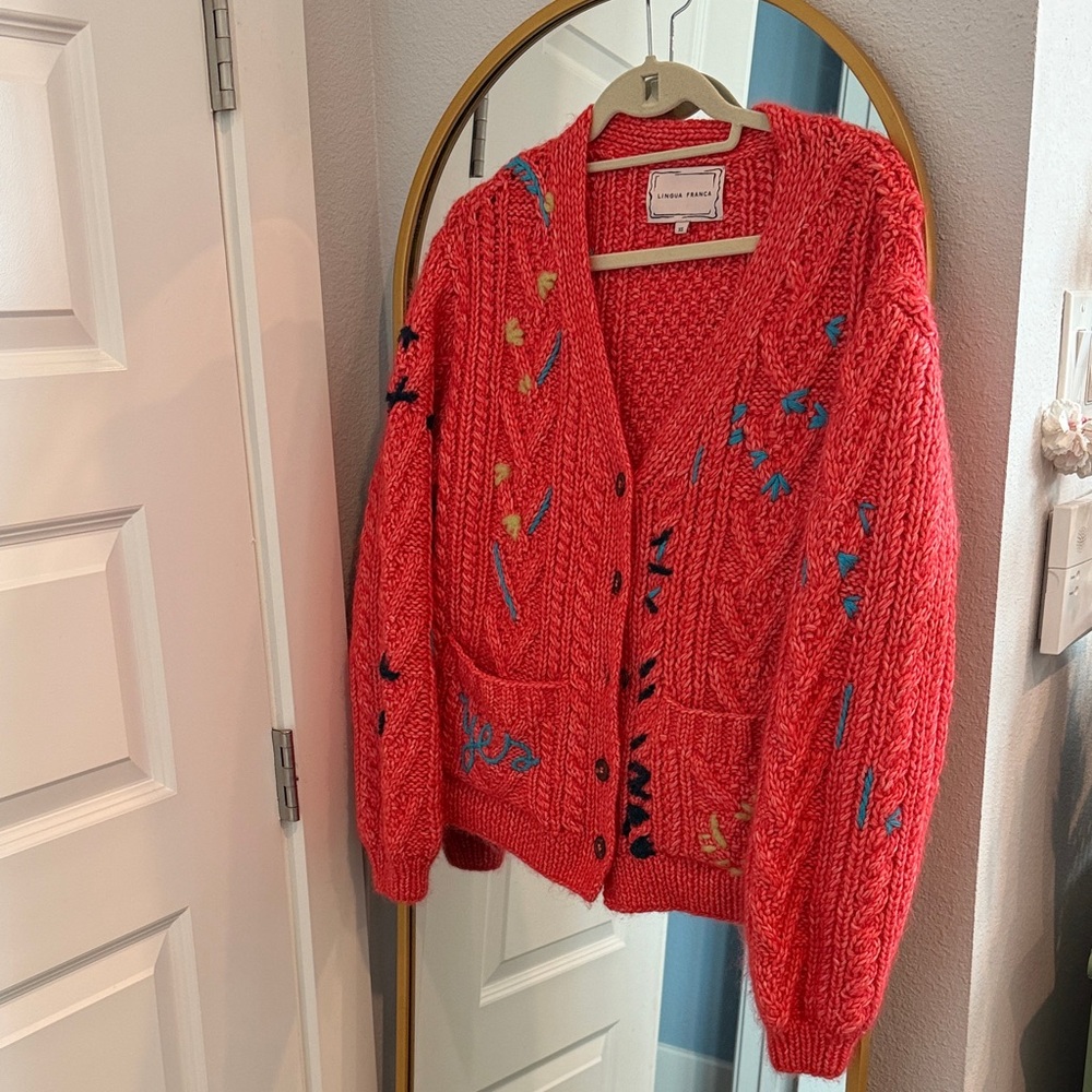 Charming Red Embroidered Cardigan